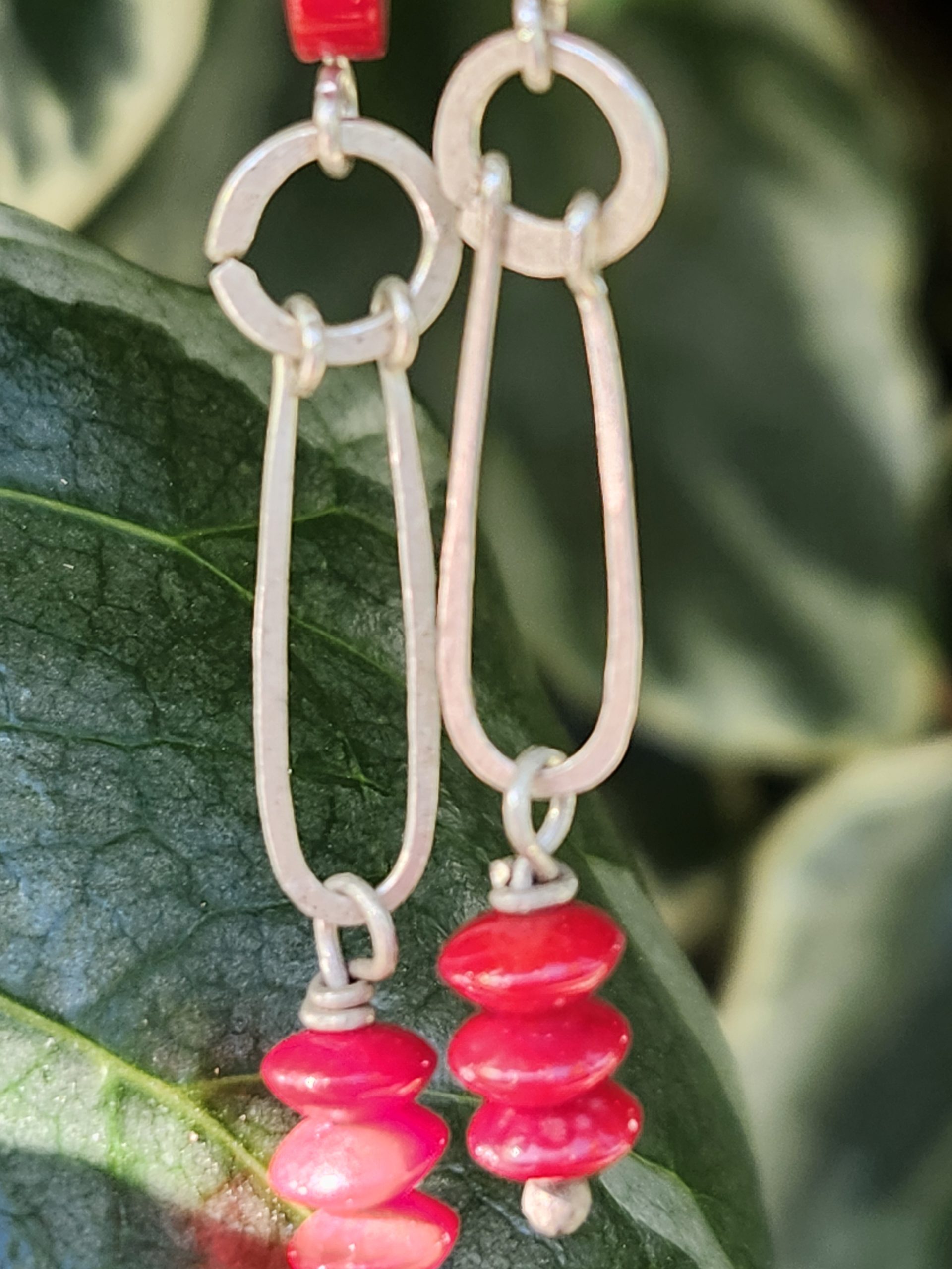 Boucles d'oreilles en argent massif et bambou de mer rouge – Image 2