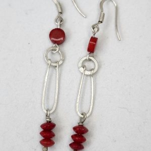 Boucles d'oreilles en argent massif et bambou de mer rouge