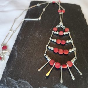 Collier en argent massif et bambou de mer rouge