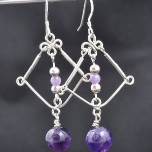 Boucles d'oreilles en argent massif et améthyste