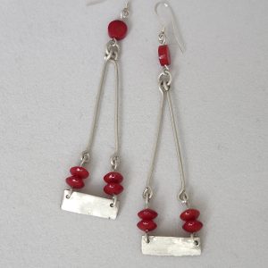 Boucles d'oreilles en argent massif et bambou de mer rouge