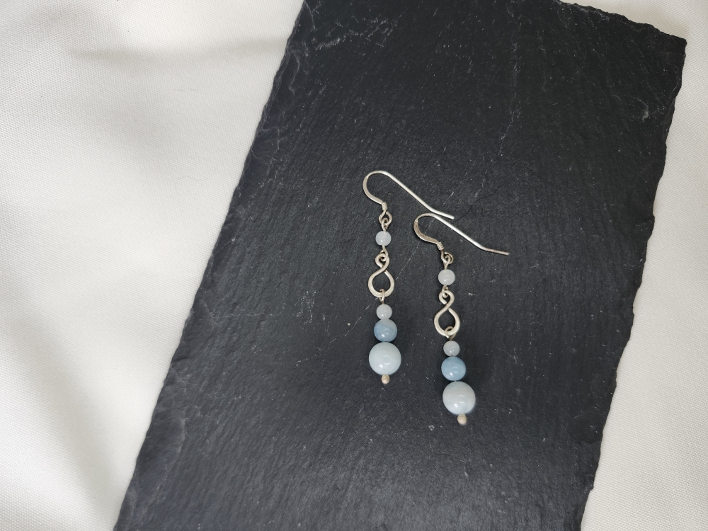 Boucles d'oreilles en argent massif et aigue marine – Image 4