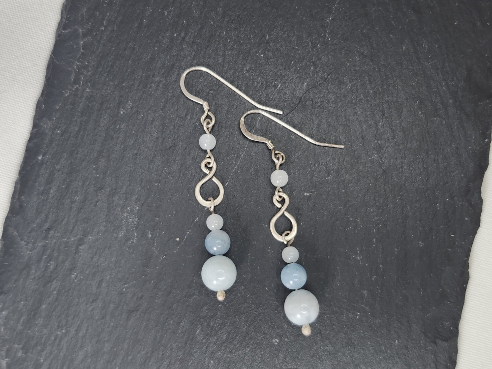 Boucles d'oreilles en argent massif et aigue marine – Image 3