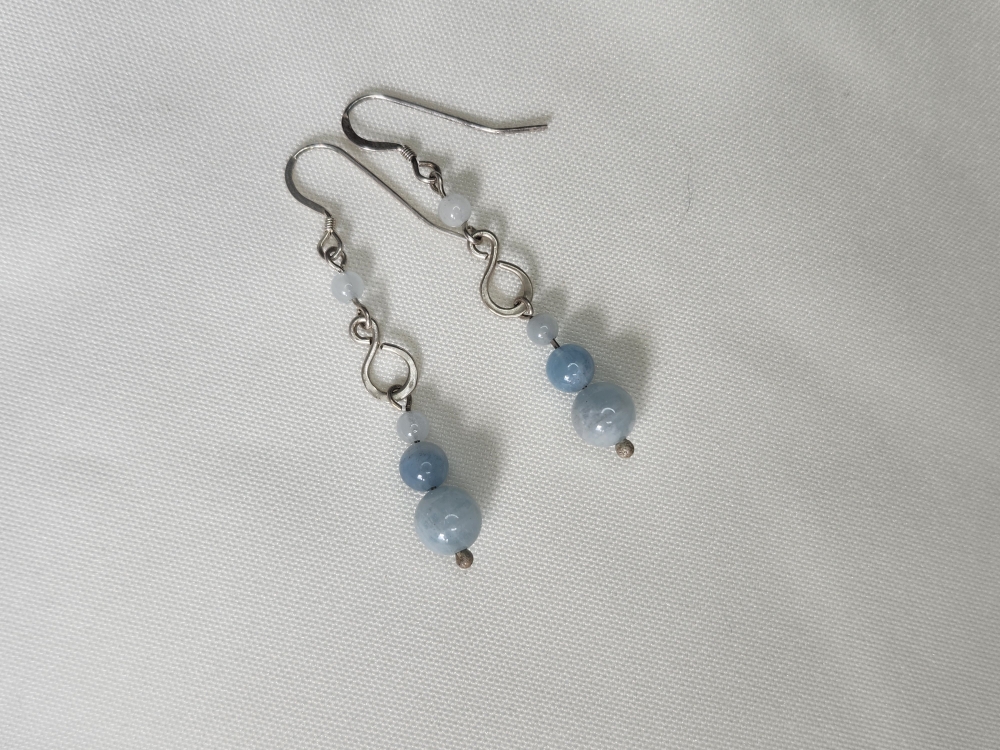 Boucles d'oreilles en argent massif et aigue marine – Image 2