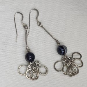 Boucle d'oreilles en argent massif et agate striée gris