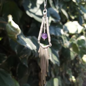 Collier en argent massif et améthyste avec des longues gouttes
