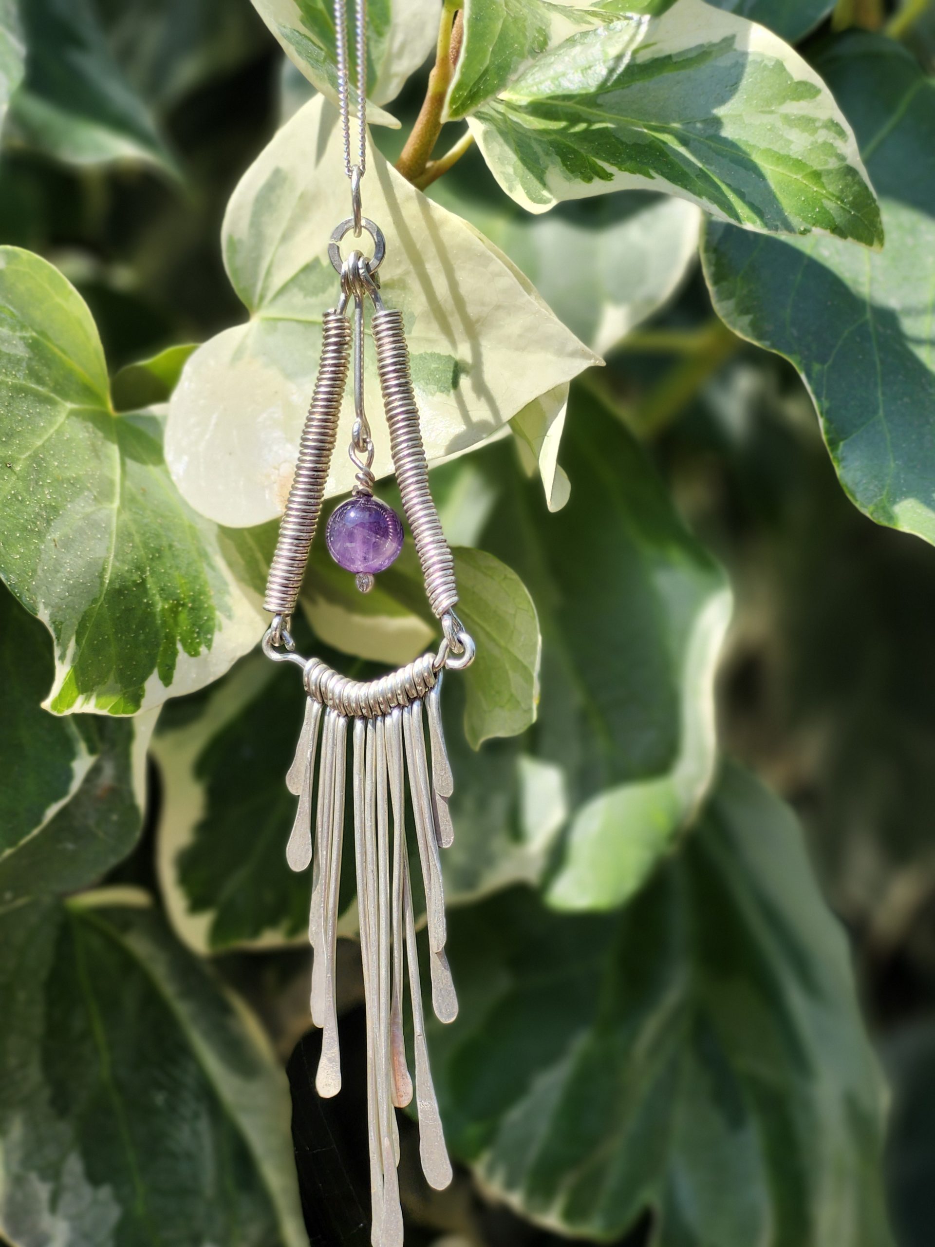 Collier en argent massif et améthyste avec des longues gouttes – Image 4