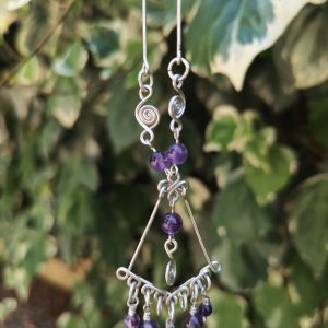 Collier en argent massif et perles d'améthyste spirale