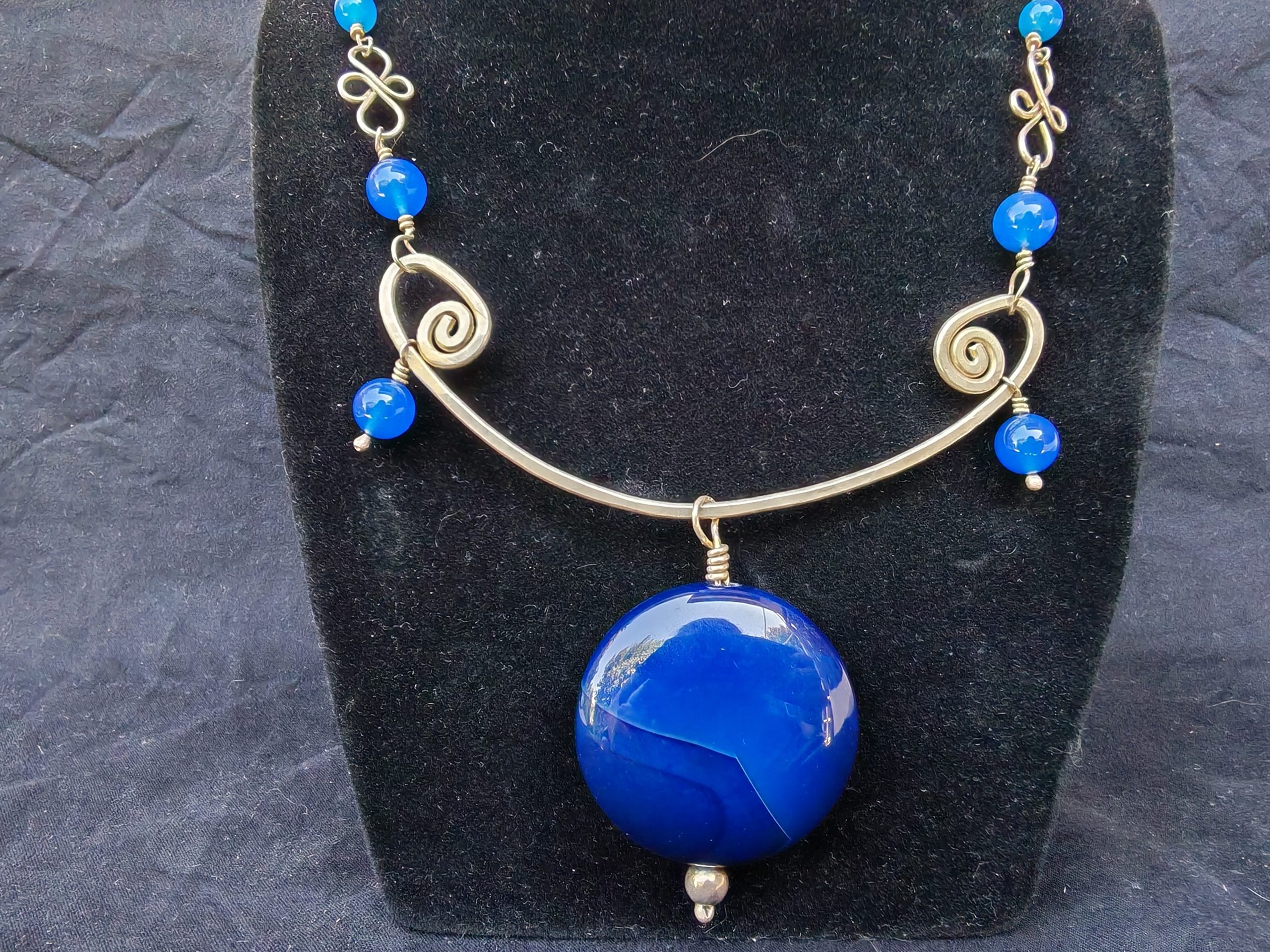 Collier en argent massif et grosse pierre agate bleu – Image 4