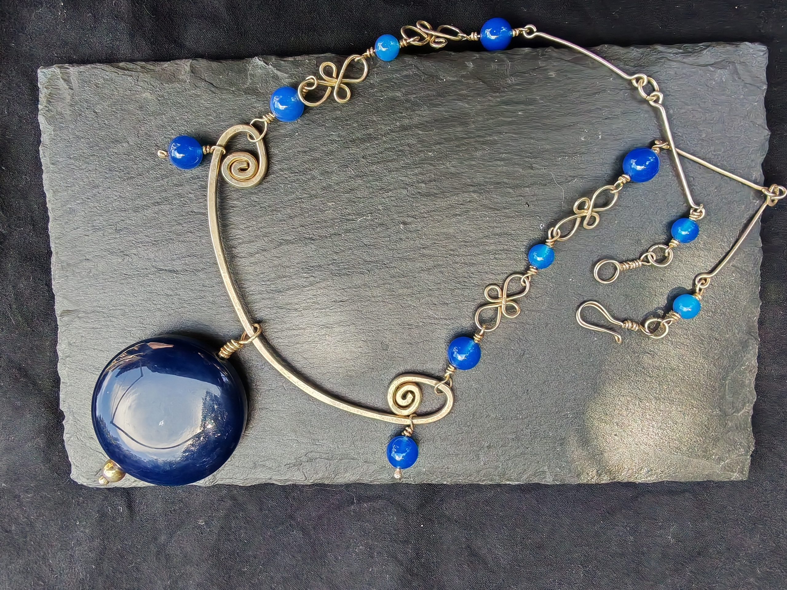 Collier en argent massif et grosse pierre agate bleu – Image 2