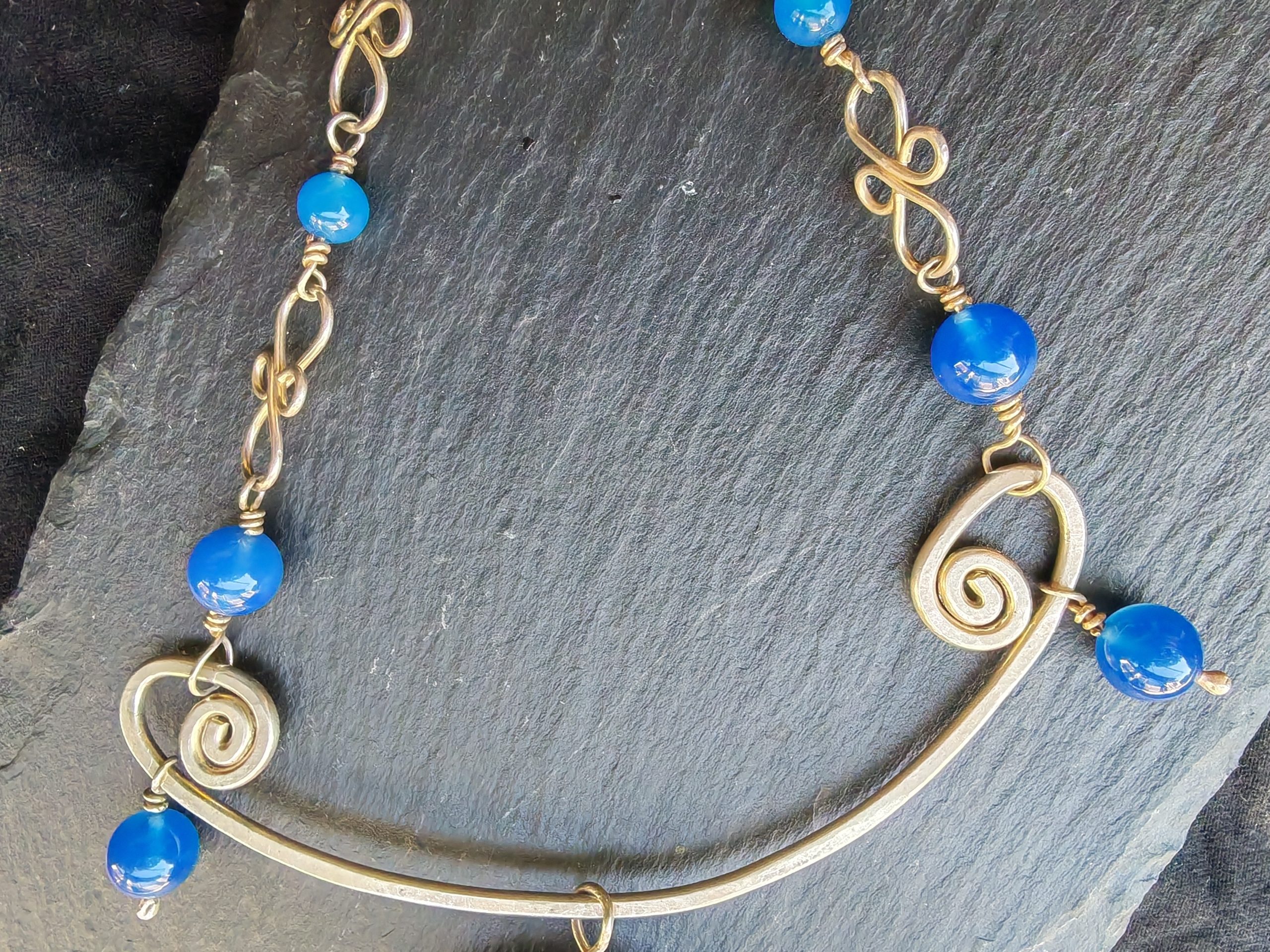 Collier en argent massif et grosse pierre agate bleu – Image 3