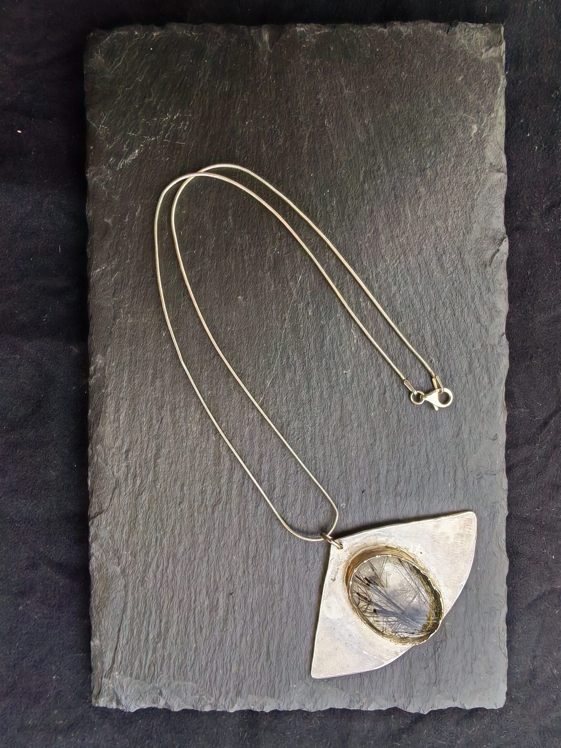 Collier en argent massif et pierre quartz rutile noir – Image 2