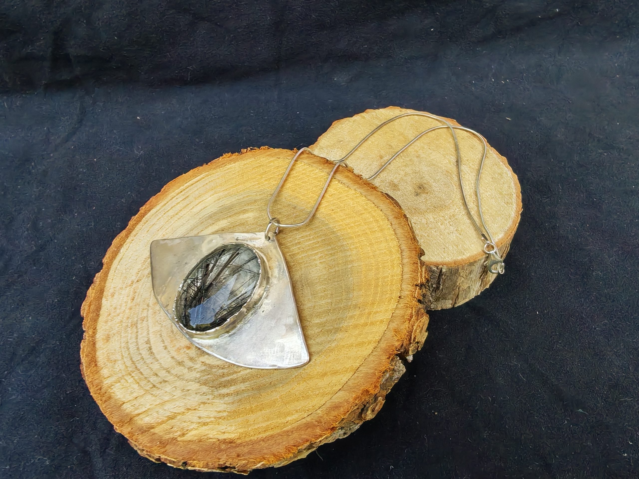 Collier en argent massif et pierre quartz rutile noir – Image 4